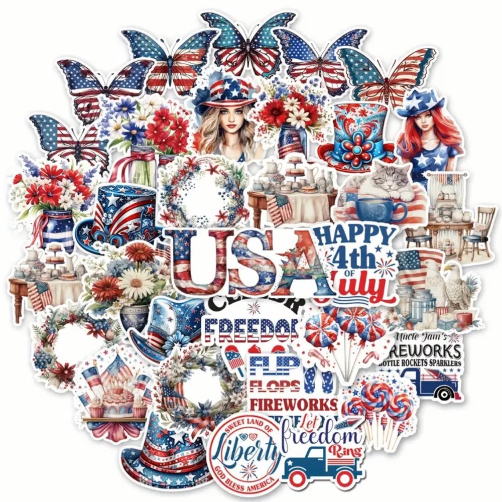 53 USA Patriotic Stickers Red White Blue United States America Flag - Picture 2 of 5